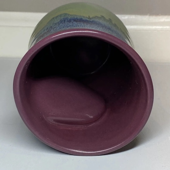 Neher Pottery Hand Warmer Mug Drip Glazed Minnesota Cup, Signed 2012 Blue Purple - Picture 6 of 11